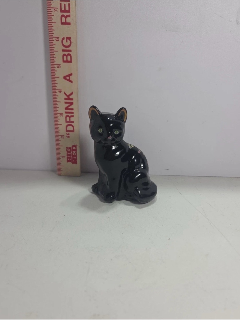 Fenton Black "Copper Rose" Cat Figurine
